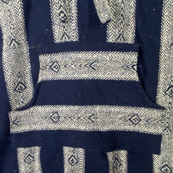 Baja Pullover Hoodie Adult XLg Navy Blue Stripe Hooded Sweatshirt Mexican Jacket - Picture 7 of 11